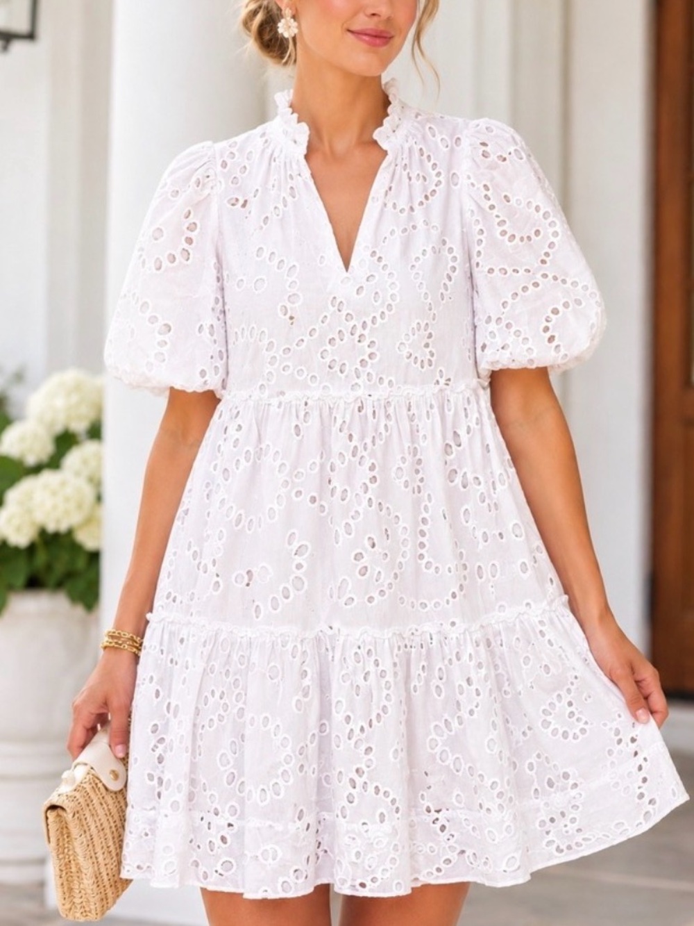 Tuckernuck Palmer White Eyelet Layered Mini Dress